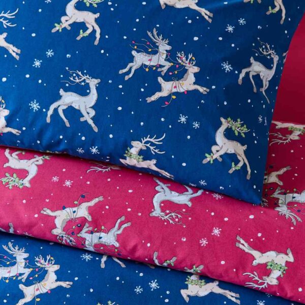 Their Nibs Christmas Reindeer Blue Festive Duvet Cover Set Close Up Image