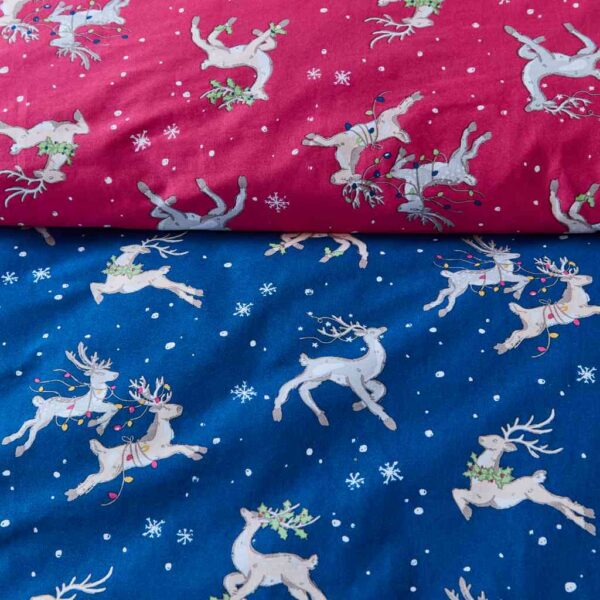 Their Nibs Christmas Reindeer Blue Festive Duvet Cover Set Close Up Image Showing Pattern