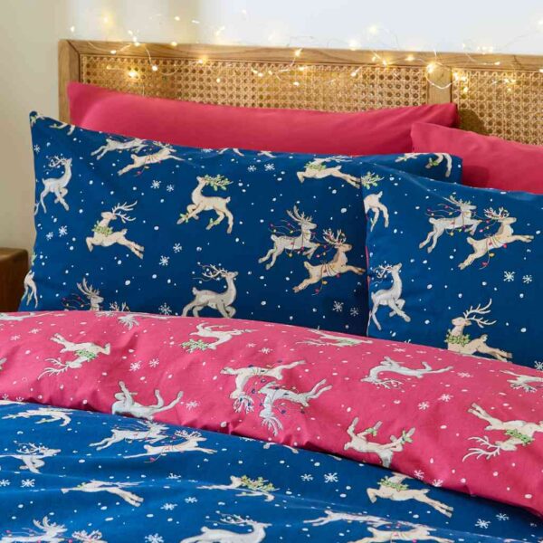 Their Nibs Christmas Reindeer Blue Festive Pillowcases