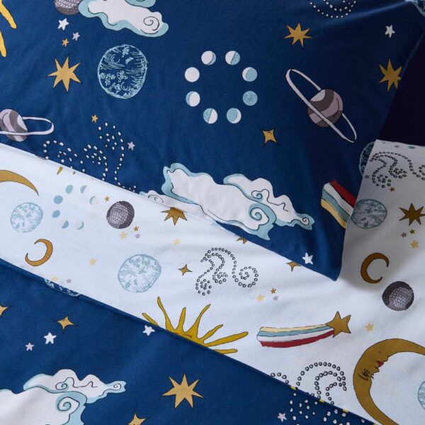 Their Nibs Disco Space Navy Blue Cosmic Duvet Cover Set Close Up Image