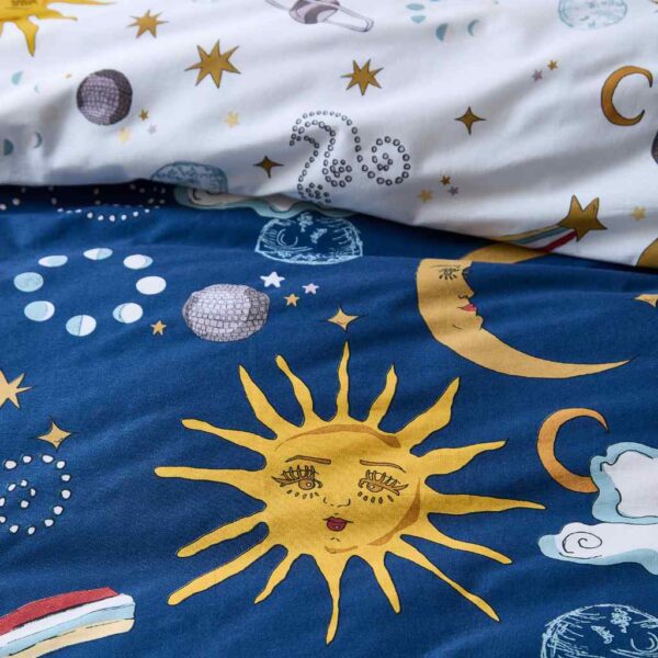Their Nibs Disco Space Navy Blue Cosmic Duvet Cover Set Close Up Image Showing Pattern