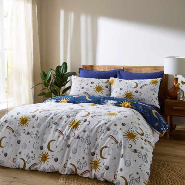 Their Nibs Disco Space Navy Blue Cosmic Duvet Cover Set Reverse Image