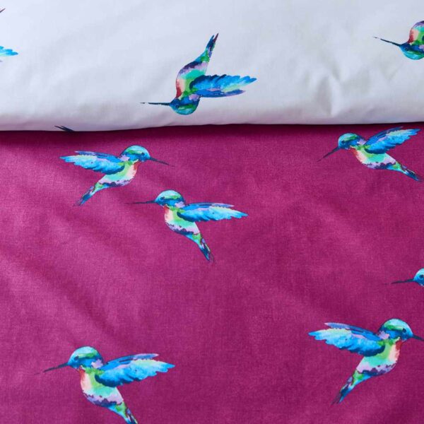 Their Nibs Hummingbird Plum Duvet Cover Set Close Up Image Showing Pattern
