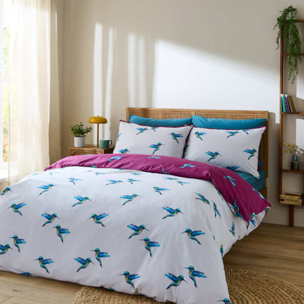 Their Nibs Hummingbird Plum Duvet Cover Set Reverse Image