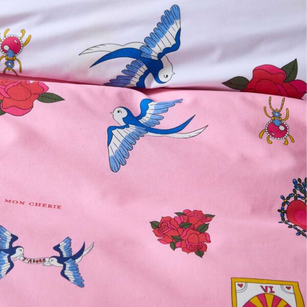 Their Nibs Mon Coeur Pink Vintage Duvet Cover Set Close Up Image of Pattern