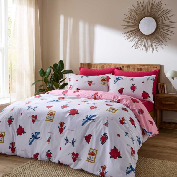 Their Nibs Mon Coeur Pink Vintage Duvet Cover Set Reverse Image
