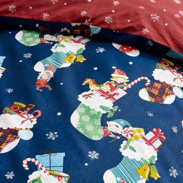 Christmas Elves Navy Bedding Lansfield Detail Image
