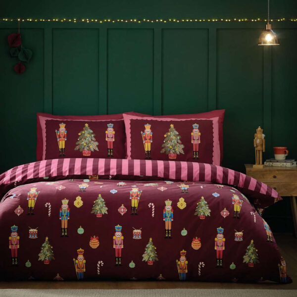 Christmas Nutcracker Stripe Plum Duvet Cover Set