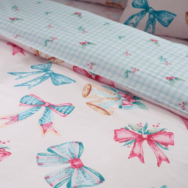 Christmas PInk Bedding Bows And Bells Lansfield Detail Image