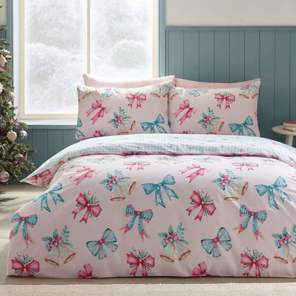 Christmas PInk Bedding Bows And Bells Lansfield Main Image