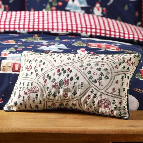 Christmas Ski Village Bedding Blue Cushion In Natural Image