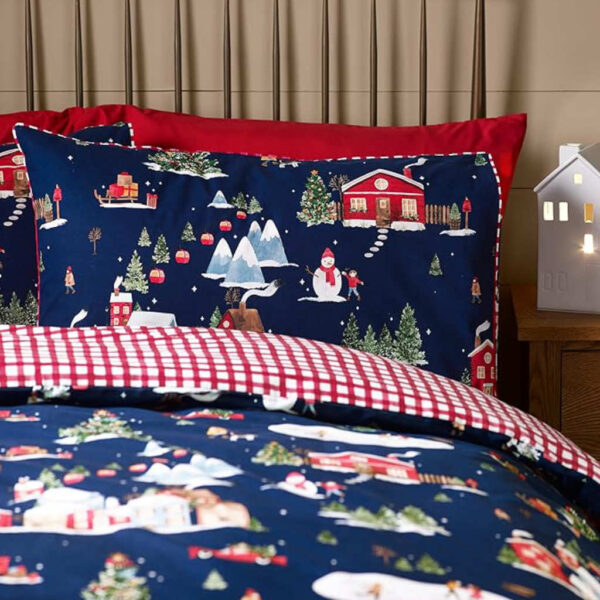 Christmas Ski Village Bedding In Blue Lansfield Pillowcase Image
