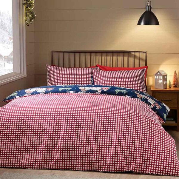 Christmas Ski Village Bedding In Blue Lansfield Reverse Image