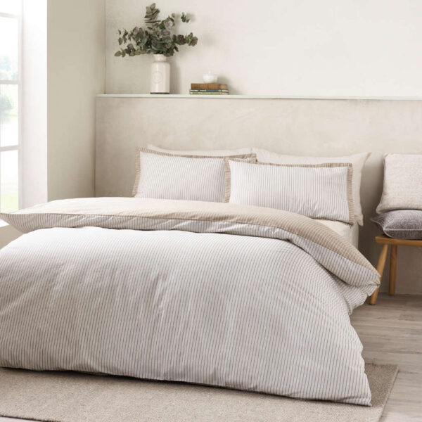 Oxford Pinstripe Natural Bedding Lansfield Main Image