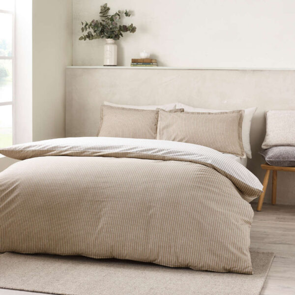Oxford Pinstripe Natural Bedding Lansfield Reverse Image