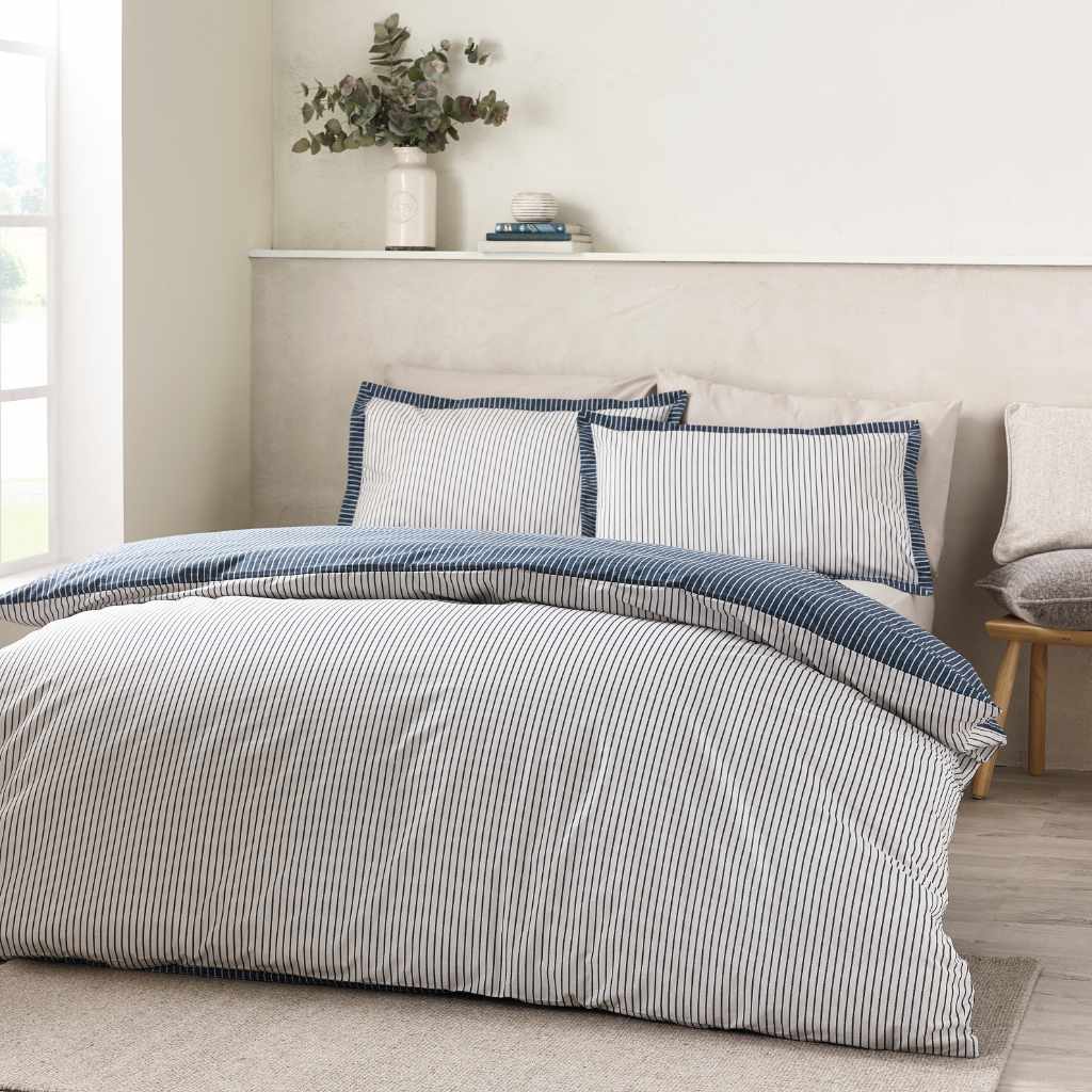 Oxford Pinstripe Navy Bedding Lansfield Main Image