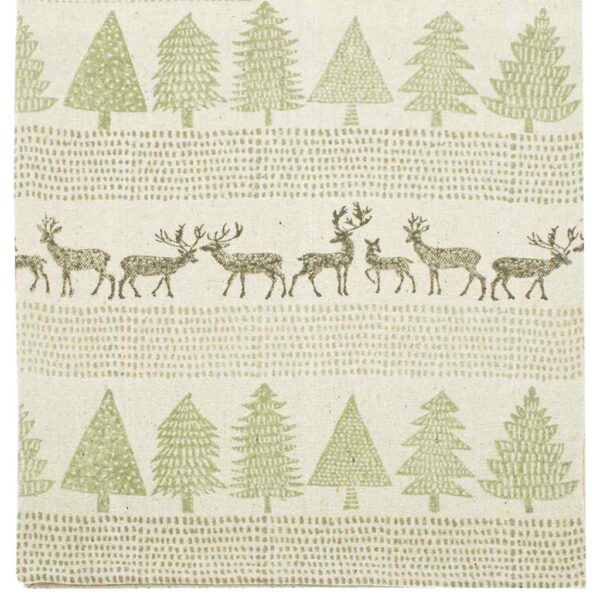 Forest Scene Block Print Table Runner Close Up