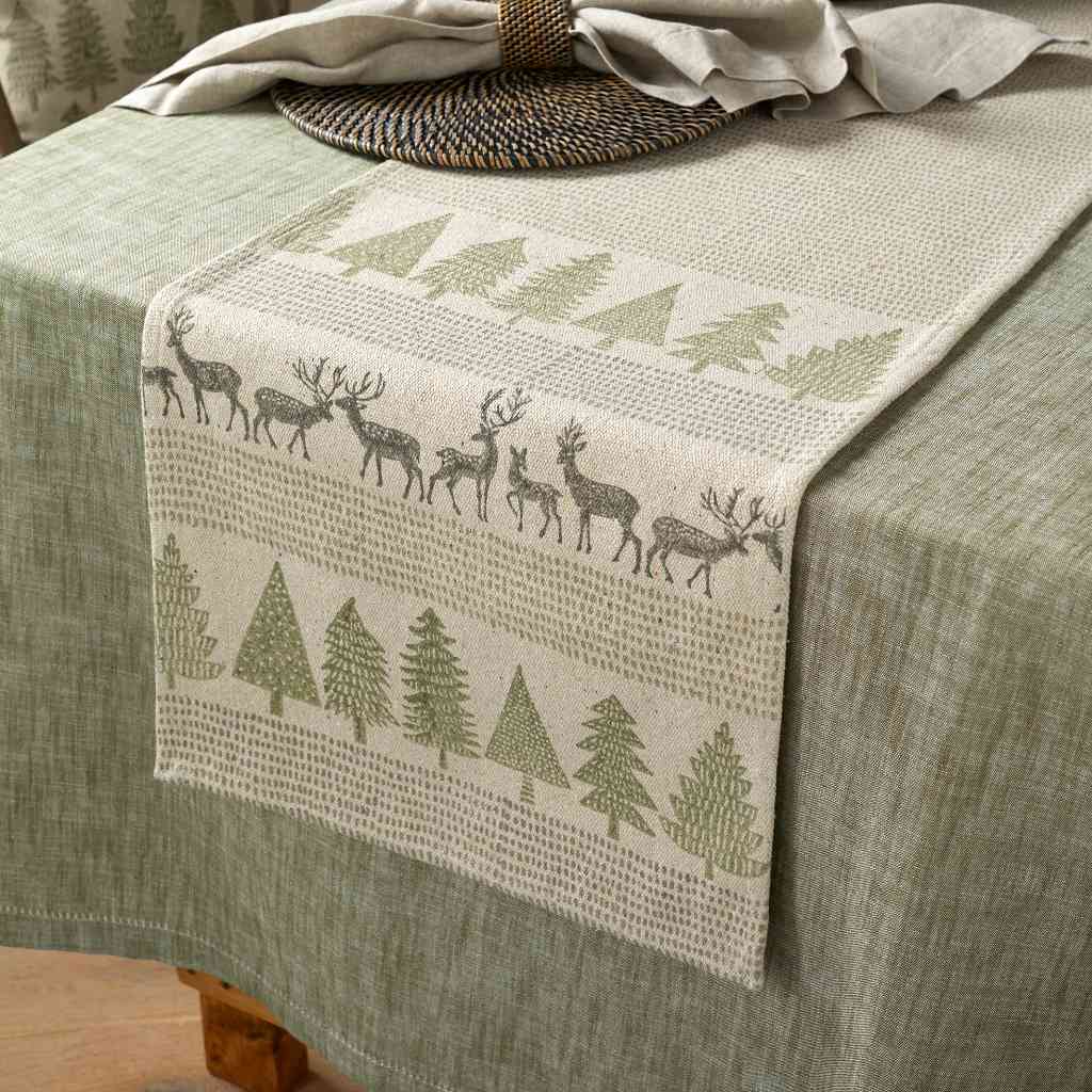 Forest Scene Block Print Table Runner