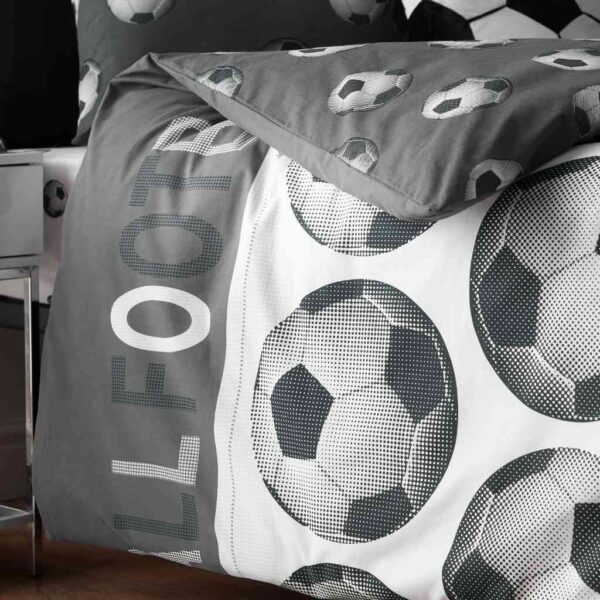 Catherine Lansfield Football Grey Duvet Cover Set Close Up Image