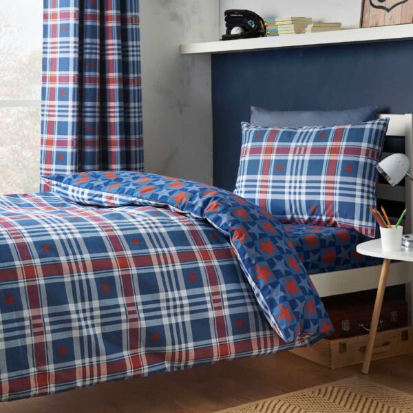 Catherine Lansfield Stars and Check Blue Duvet Cover Set