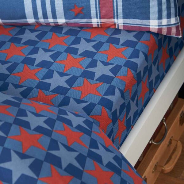 Catherine Lansfield Stars and Check Blue Fitted Sheet