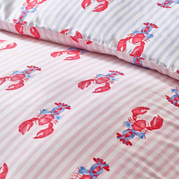 Sassy B Lobster Stripe Pink and Blue Duvet Cover Set Close Up Image