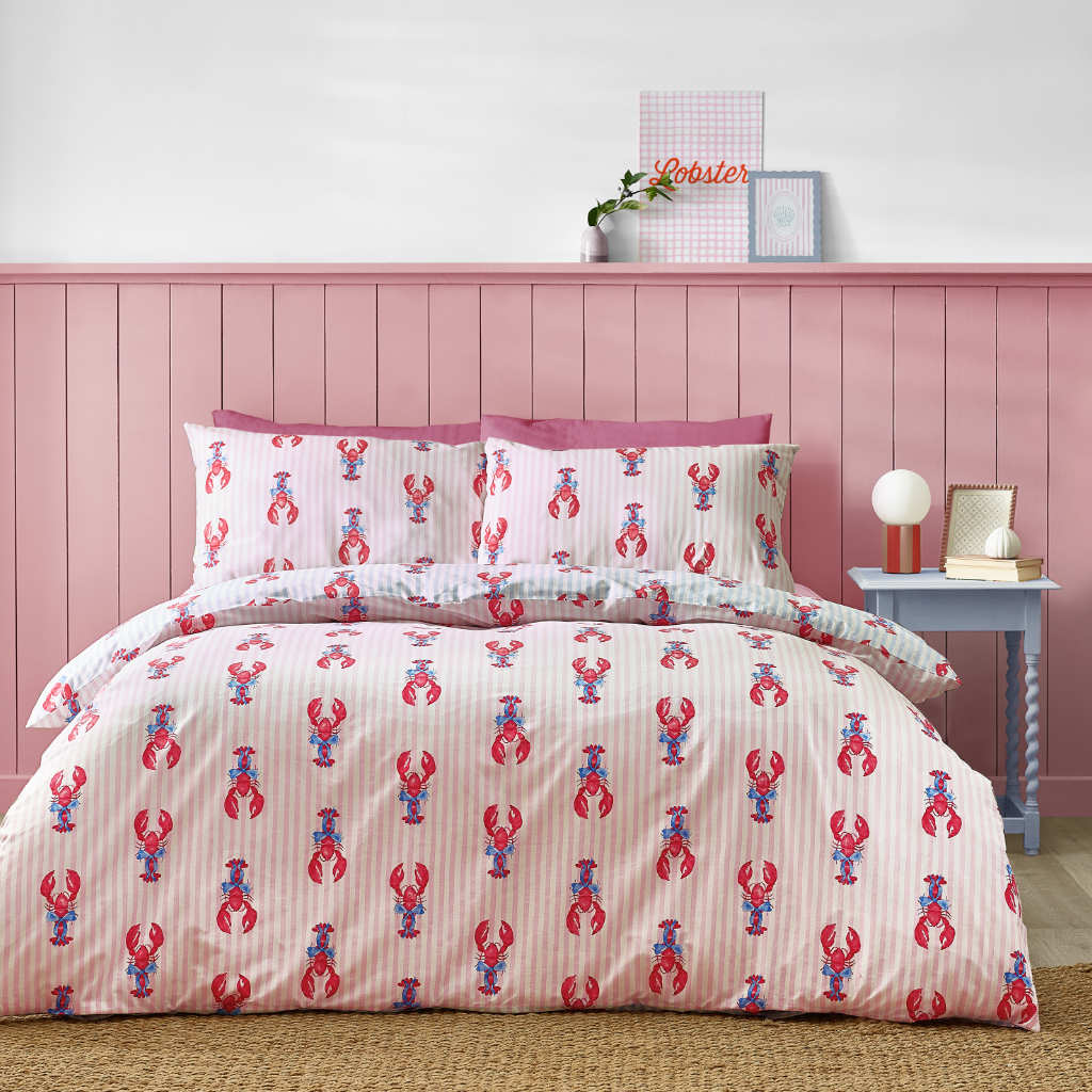Sassy B Lobster Stripe Pink and Blue Duvet Cover Set