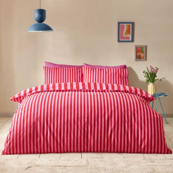 Sassy B Stripe Tease Red Duvet Cover Set Reverse Image