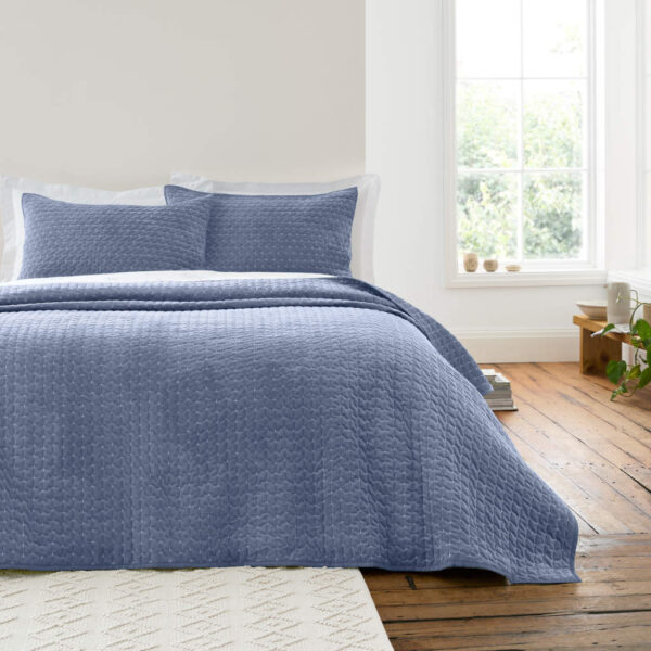 Bianca Attica Velvet Bedspread Blue
