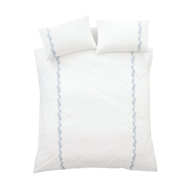 Bianca Embroidered Floral Bedding Camille White Blue Overhead