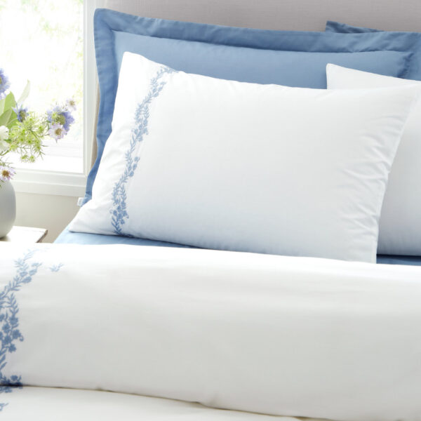 Bianca Embroidered Floral Bedding Camille White Blue Pillowcase