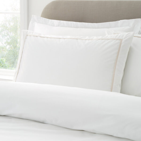 Contrast Trim Cotton Bedding White Natural Bianca Pillowcase