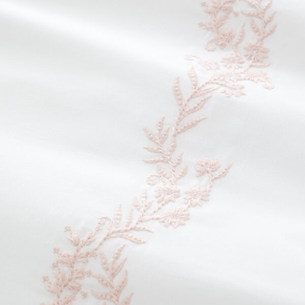 Embroidered Floral Bedding Camille White Pink Bianca Detail