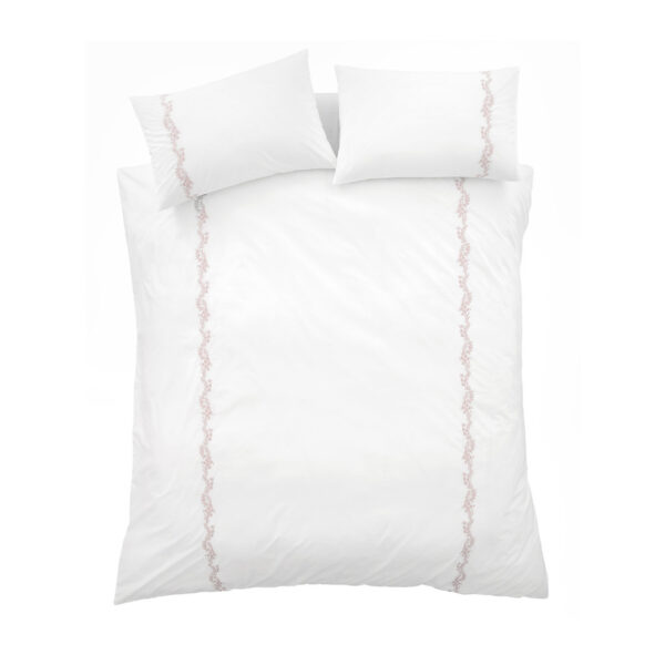 Embroidered Floral Bedding Camille White Pink Bianca Overhead