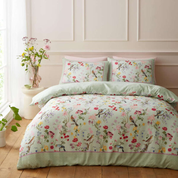 RHS Birds in Bloom Green Duvet Cover Set