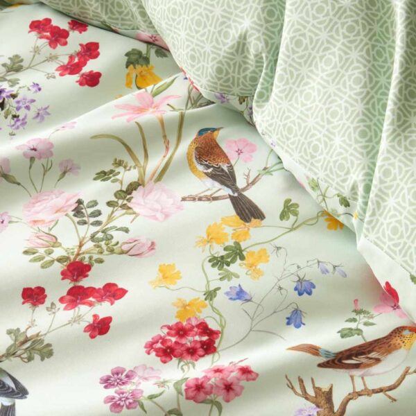 RHS Birds in Bloom Green Duvet Cover Set Close Up