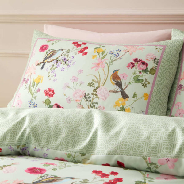 RHS Birds in Bloom Green Pillowcase