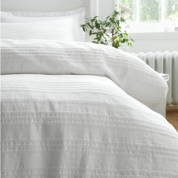 Waffle Cotton Stripe Bedding White Bianca Close Up