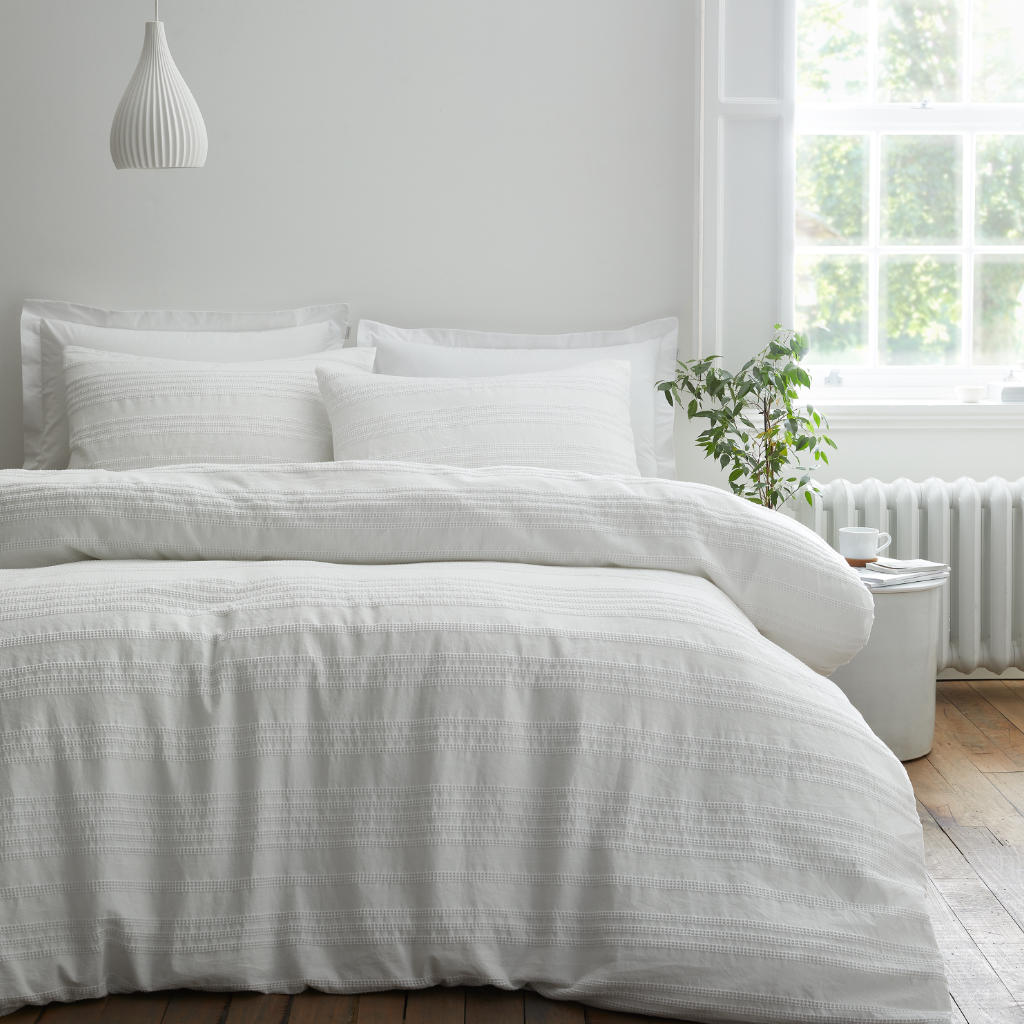 Waffle Cotton Stripe Bedding White Bianca Main Image