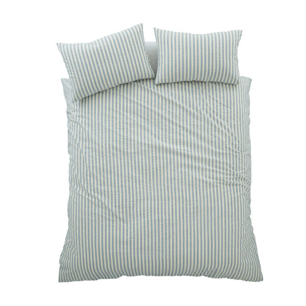 Woven Stripe Blue Bedding Overhead Image