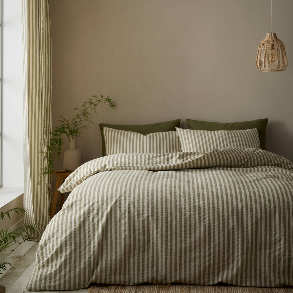 Woven Stripe Green Bedding Main Image