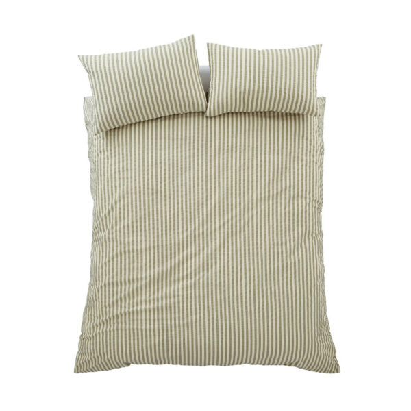 Woven Stripe Green Bedding Overhead Image