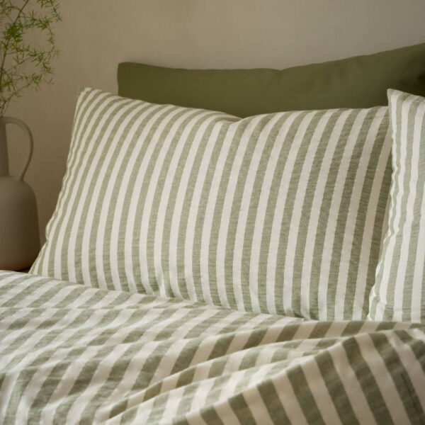 Woven Stripe Green Bedding Pillowcase Image