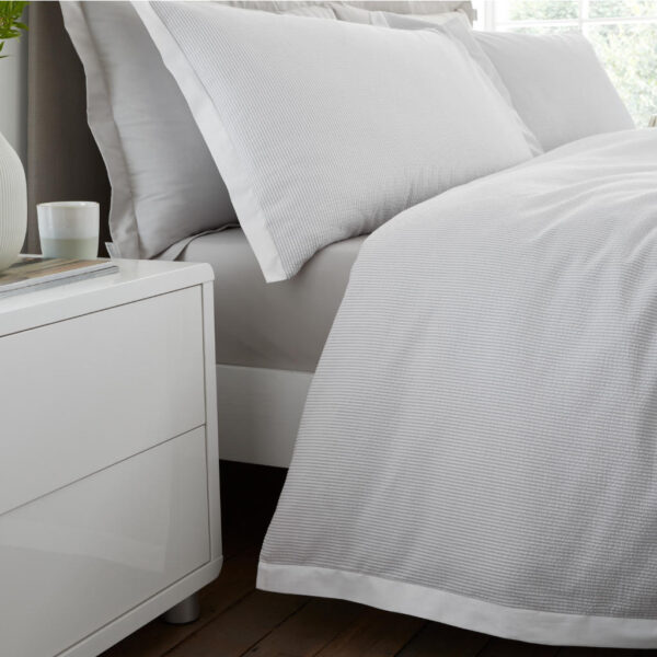 Woven Stripe Grey Bedding Seersucker Bianca Close Up