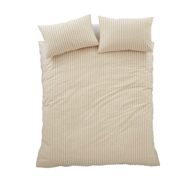 Woven Stripe Natural Bedding Overhead Image