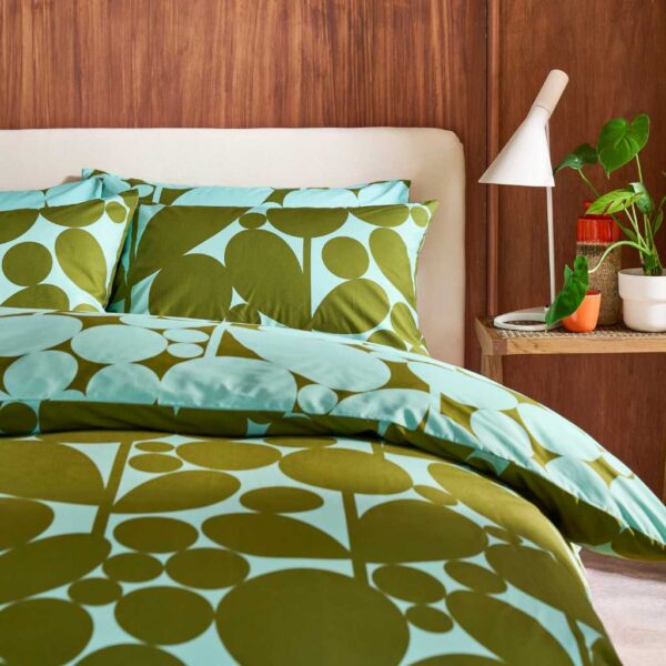 Orla Kiely Bubble Flower Aqua and Seagrass Duvet Cover Set Close Up Image