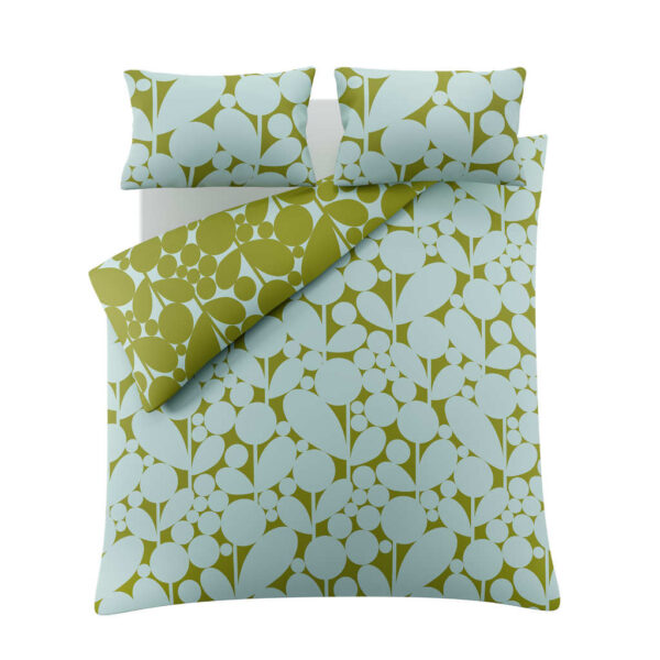 Orla Kiely Bubble Flower Aqua and Seagrass Duvet Cover Set Reverse Overhead Image