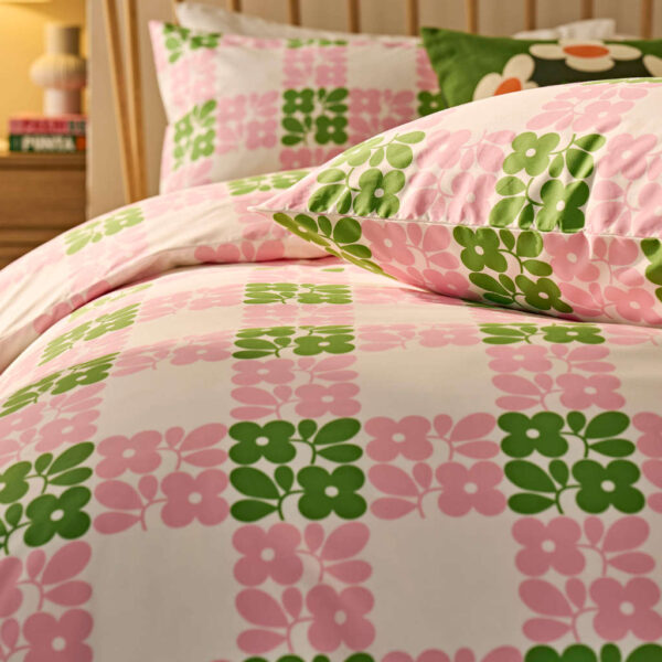 Orla Kiely Floret Check Dill Pink Duvet Cover Set Close Up