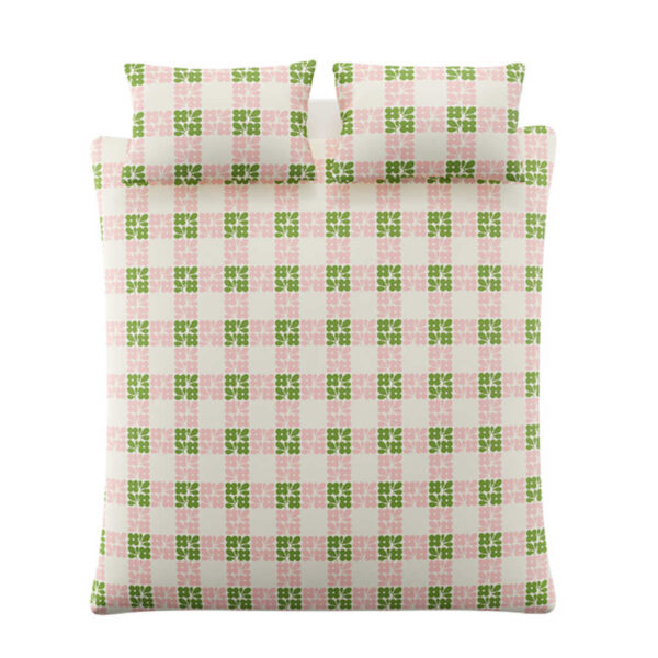 Orla Kiely Floret Check Dill Pink Duvet Cover Set Overhead Image