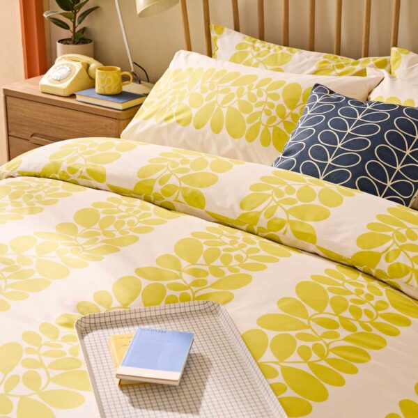 Orla Kiely Sycamore Stripe Yellow Duvet Cover Set Close Up Image